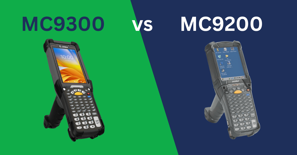 Graphic comparing the MC9300 vs MC9200 barcode scanners